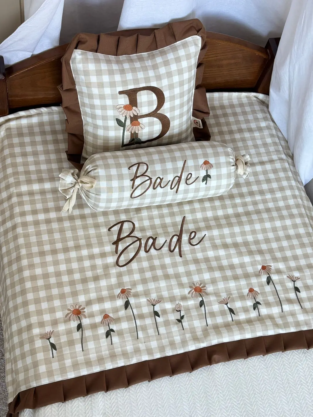 PİKE TAKIMI 3'LÜ FLORAL MAGİC - BEJ PÖTİKARE KOYU KAHVE FIRFIR
