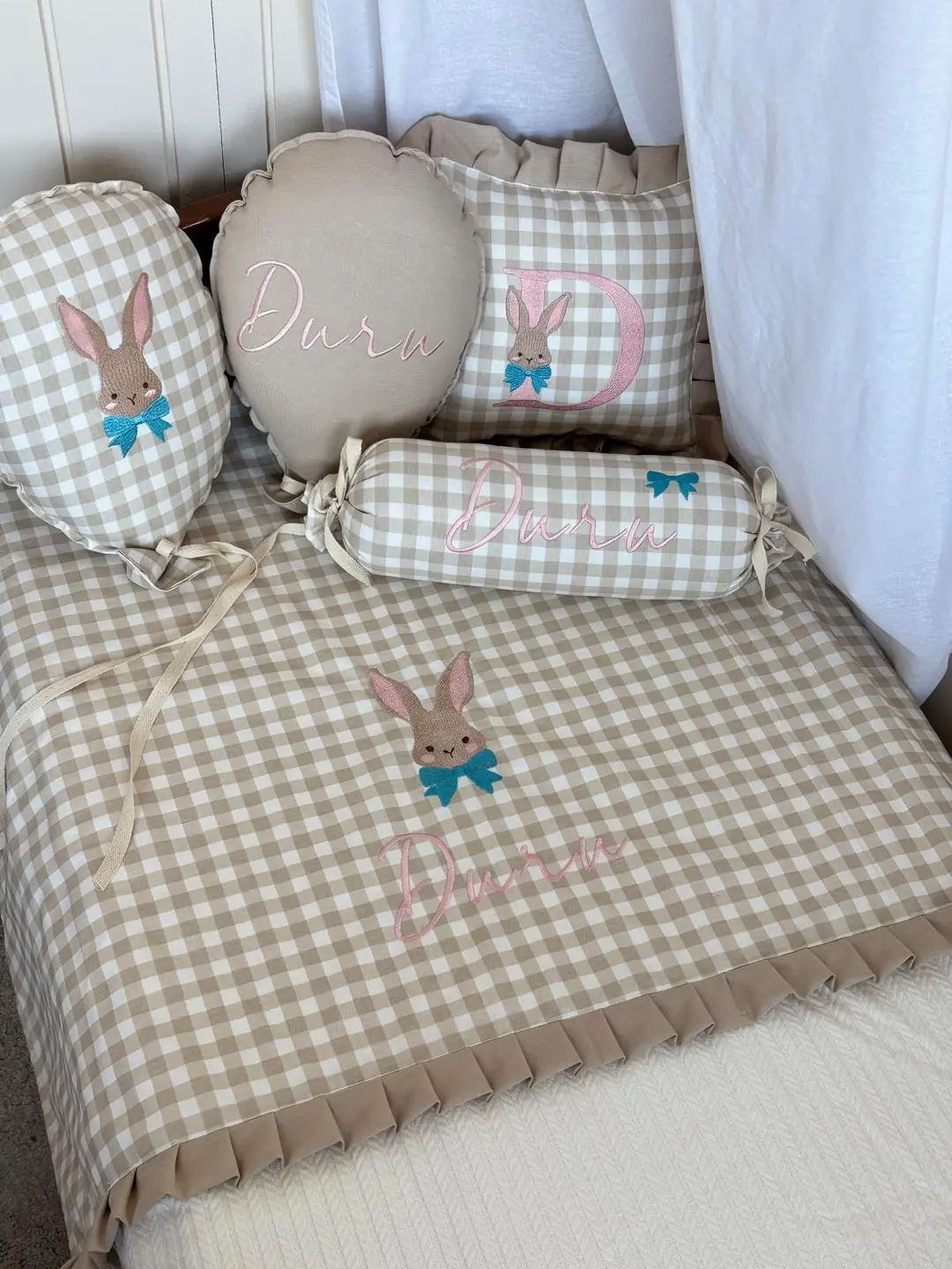 PİKE TAKIMI 5'Lİ SET PAPYONLU TAVŞAN - BEJ SOFT PEMBE SET